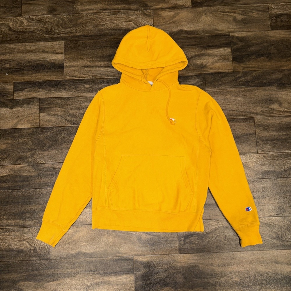 Champion Reverse Weave Classic Fleece Pullover Hoodie Men's Small Yellow